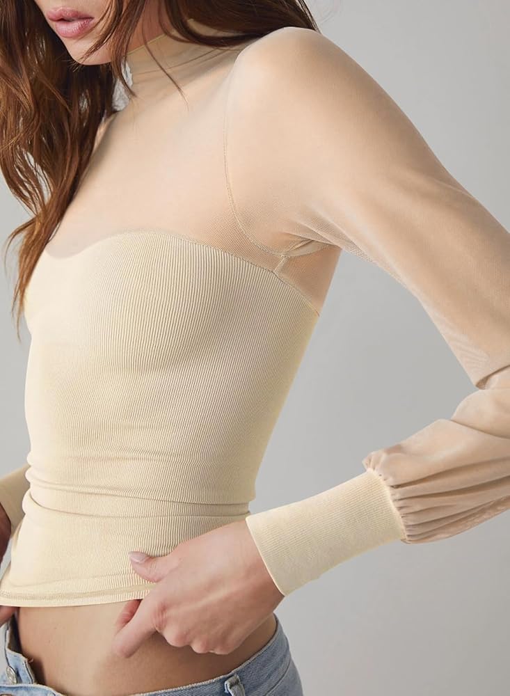 miduo Womens Summer Sexy Mesh Sheer Layering Top Long Sleeve
